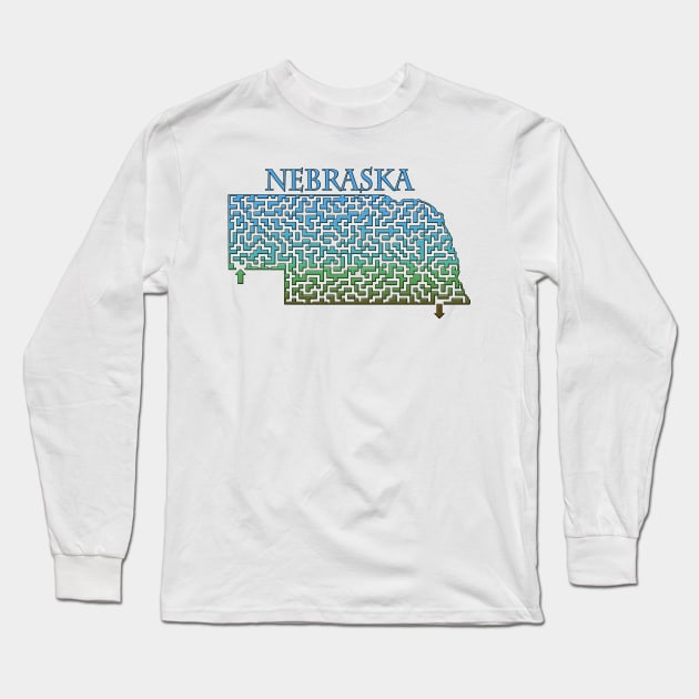 State of Nebraska Colorful Maze Long Sleeve T-Shirt by gorff